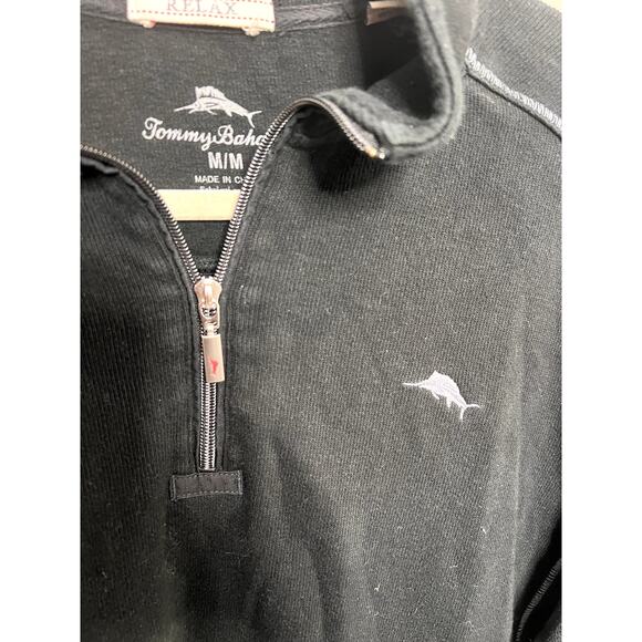 Tommy Bahama Sweater Men’s Medium Black Quarter Zip Beach Golf Pull Over Relax - Picture 10 of 12